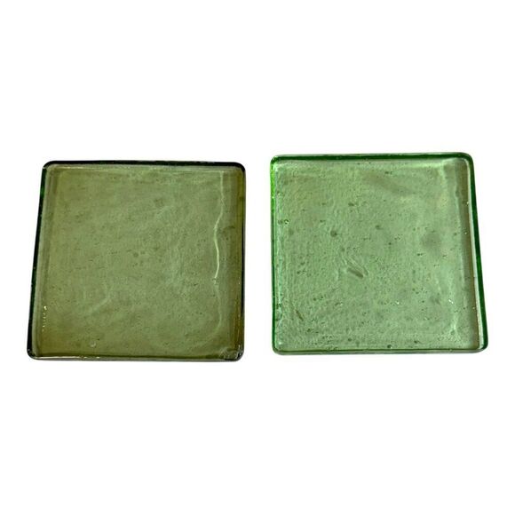 Set Of 2 Light Green Square Recycled Glass Coasters 4x4 Inch Vintage Solid MCM - Picture 2 of 4